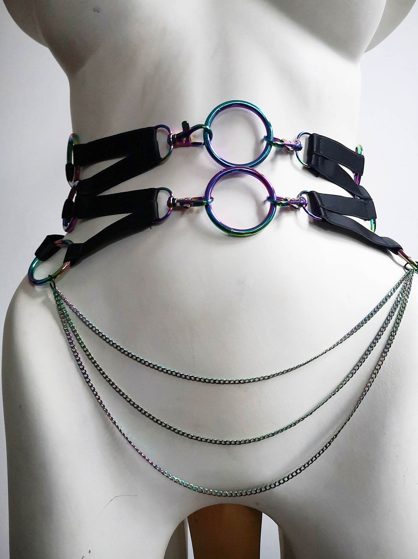 Rainbow Chrome Triple Clasp Belt (Ready to Ship)