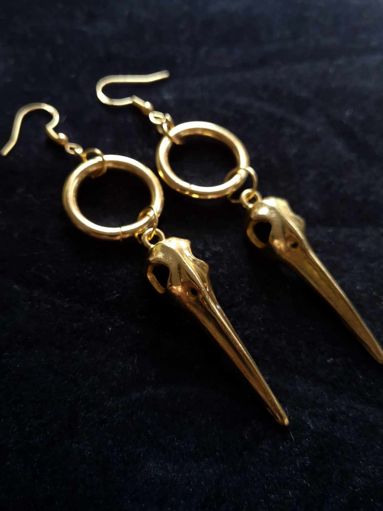 Bird Skull Drop Earrings Gold