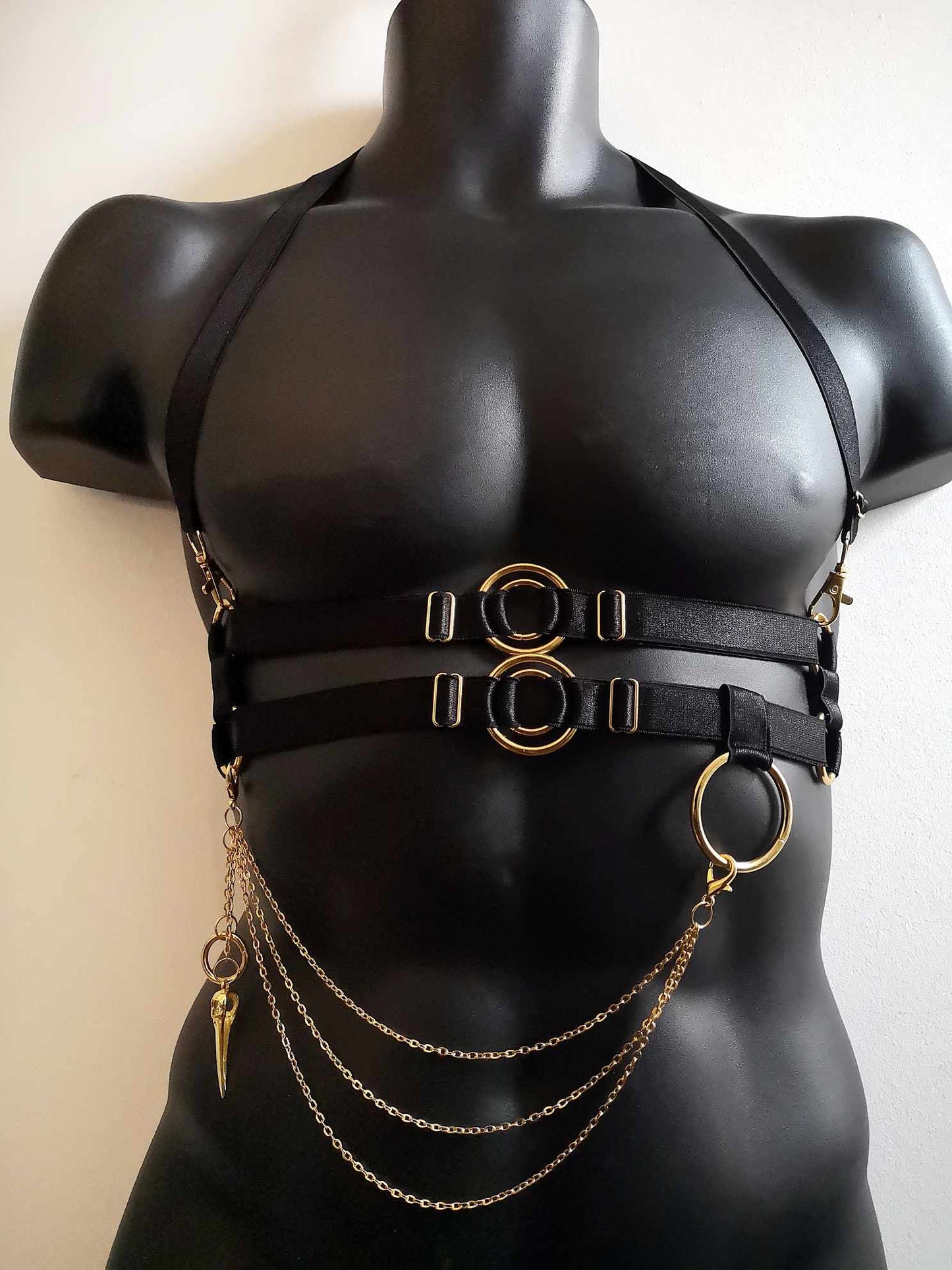 Wide Elastic Cage Harness Gold (Double)