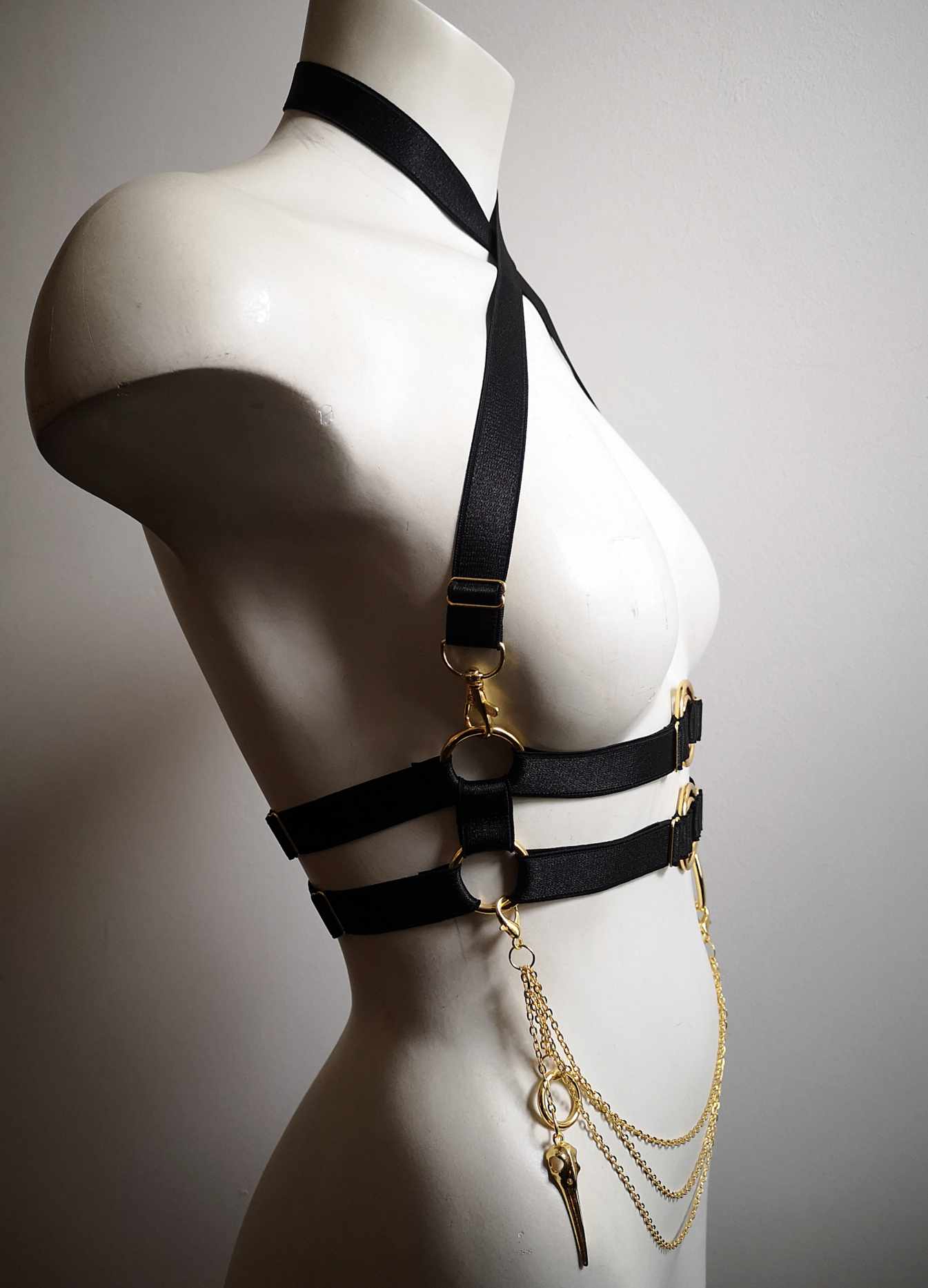 Wide Elastic Cage Harness Gold (Double)