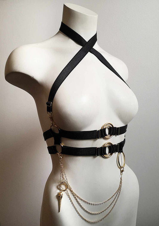 Wide Elastic Cage Harness Gold (Double)