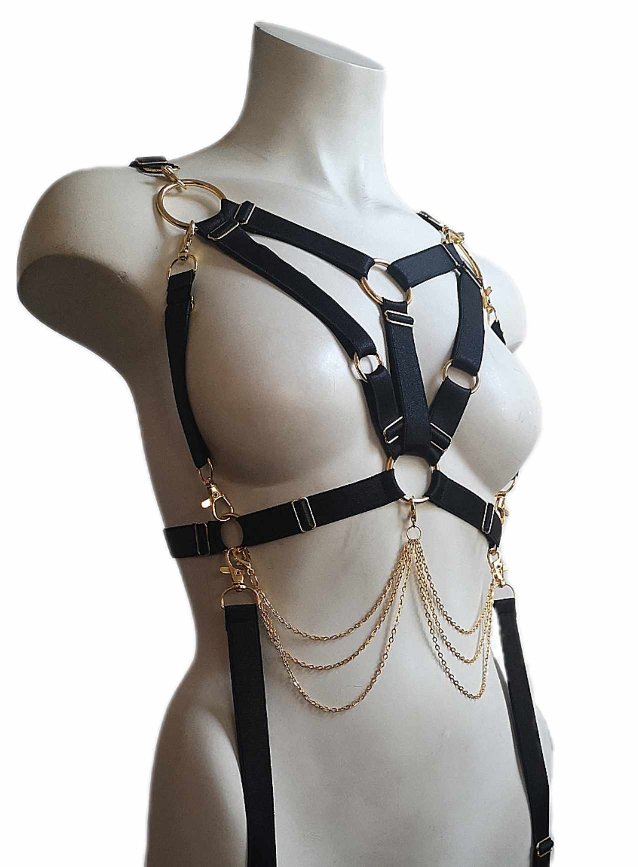 Wide Elastic V-Chest Harness Gold/Silver