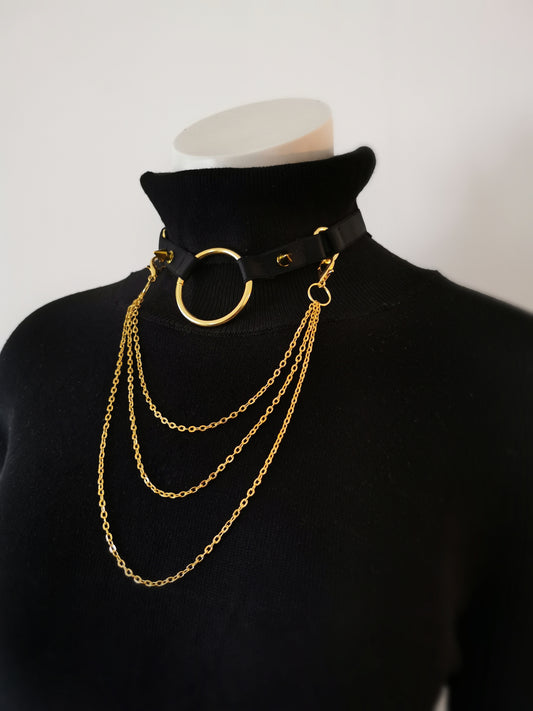 Spike Drape Chain Choker-Gold