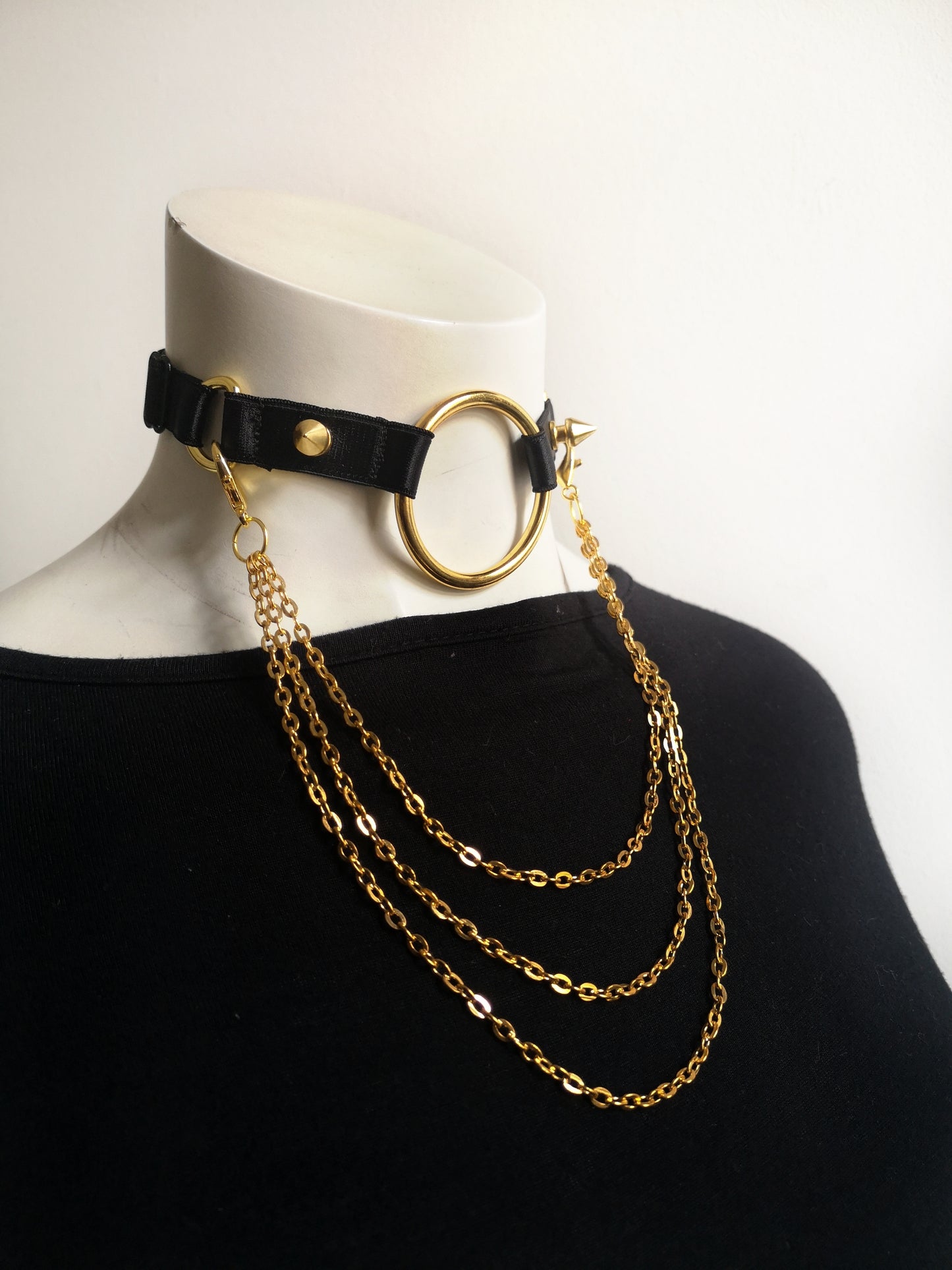 Spike Drape Chain Choker-Gold