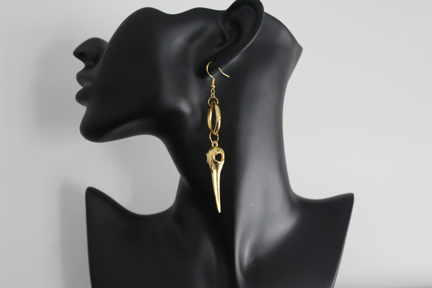 Bird Skull Drop Earrings Gold