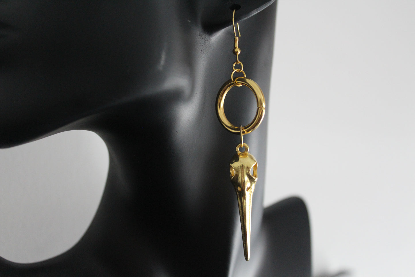 Bird Skull Drop Earrings Gold